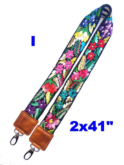 Guatemalan Handmade EMBROIDERED Leather CAMERA / BAG strap