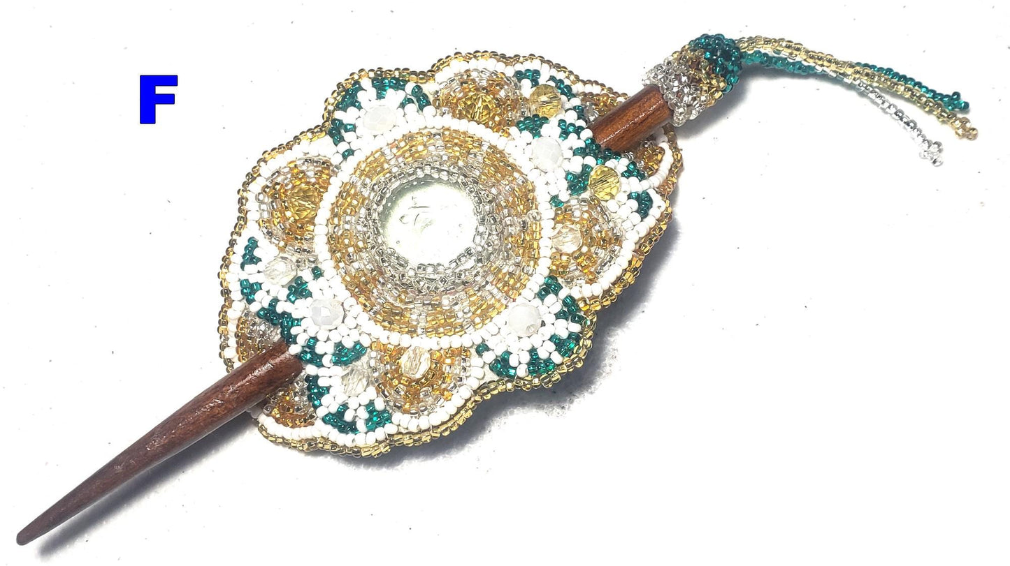 Czech Seed Bead Hair Clip Barrette: Guatemalan Leather & Wood