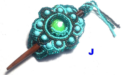 Czech Seed Bead Hair Clip Barrette: Guatemalan Leather & Wood