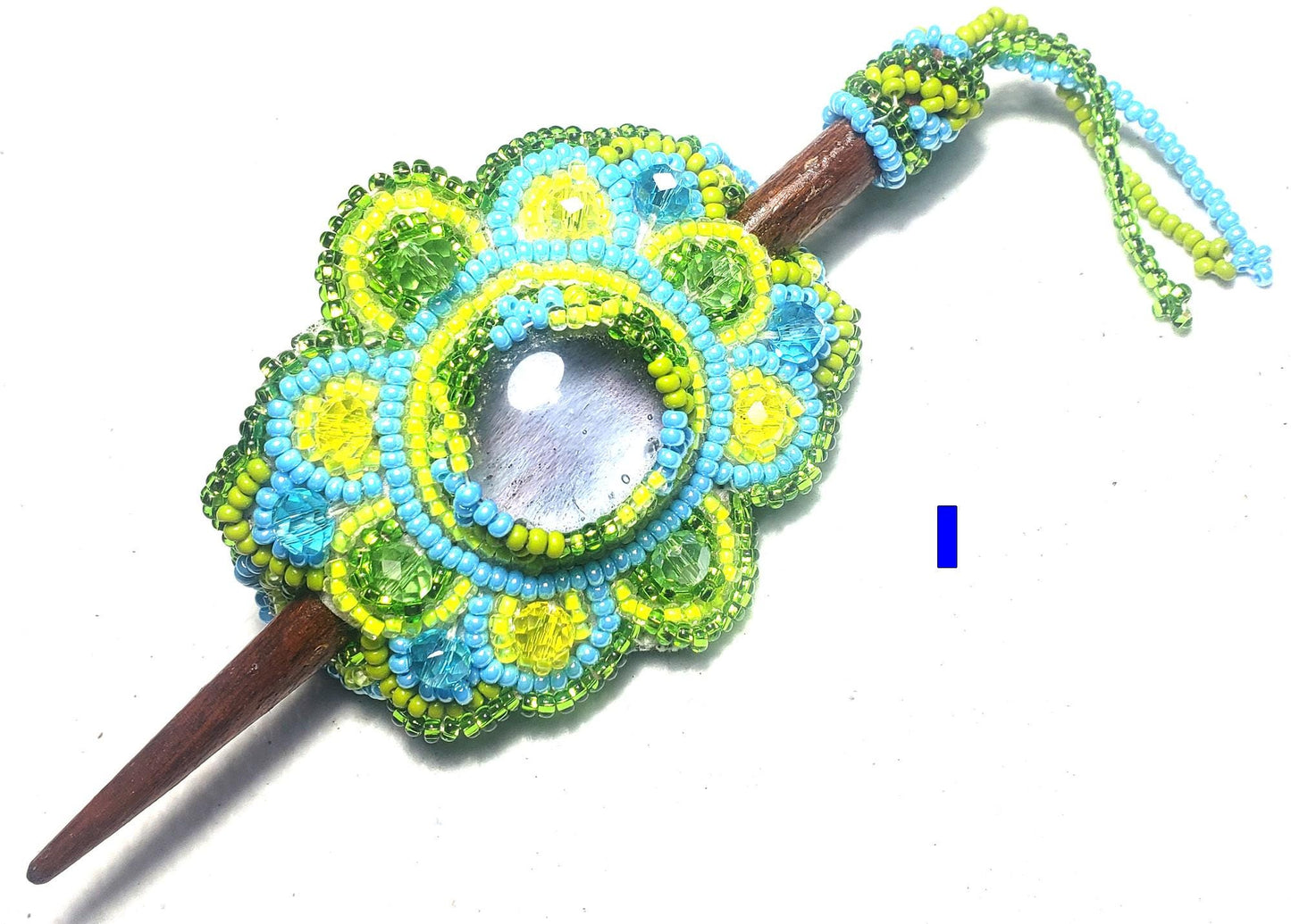 Czech Seed Bead Hair Clip Barrette: Guatemalan Leather & Wood