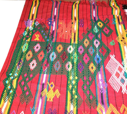 Guatemalan HORSES and LIZARDS TSUTE, Red Tablecloth - Chichicastenango Throw