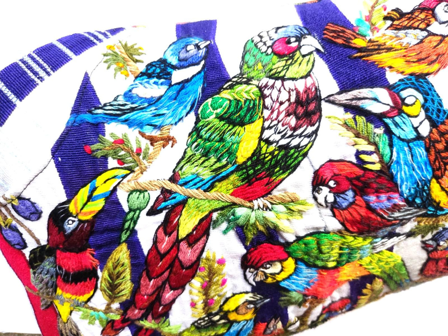 MINI Guatemala Hand Embroidery -Peacock Family- Pillow Cushion 8x8 - INSERT INCLUDED
