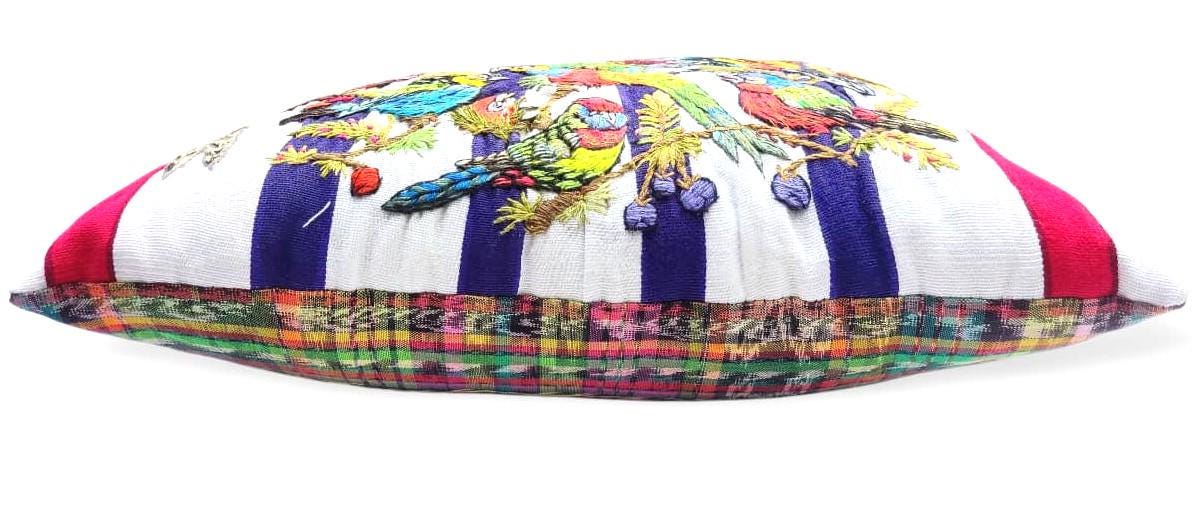 MINI Guatemala Hand Embroidery -Peacock Family- Pillow Cushion 8x8 - INSERT INCLUDED