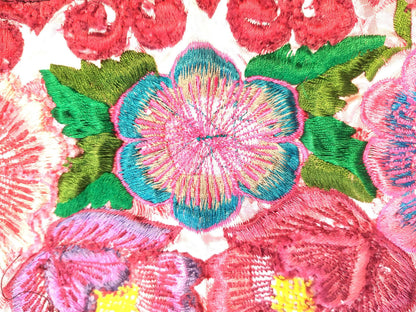 Guatemalan upcycled huipil pillow case cushion cover 19x19 inches -Butterflies, Rosters and floral