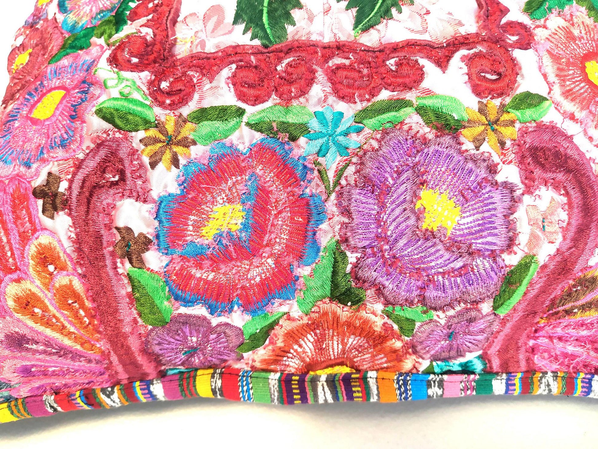Guatemalan upcycled huipil pillow case cushion cover 19x19 inches -Butterflies, Rosters and floral