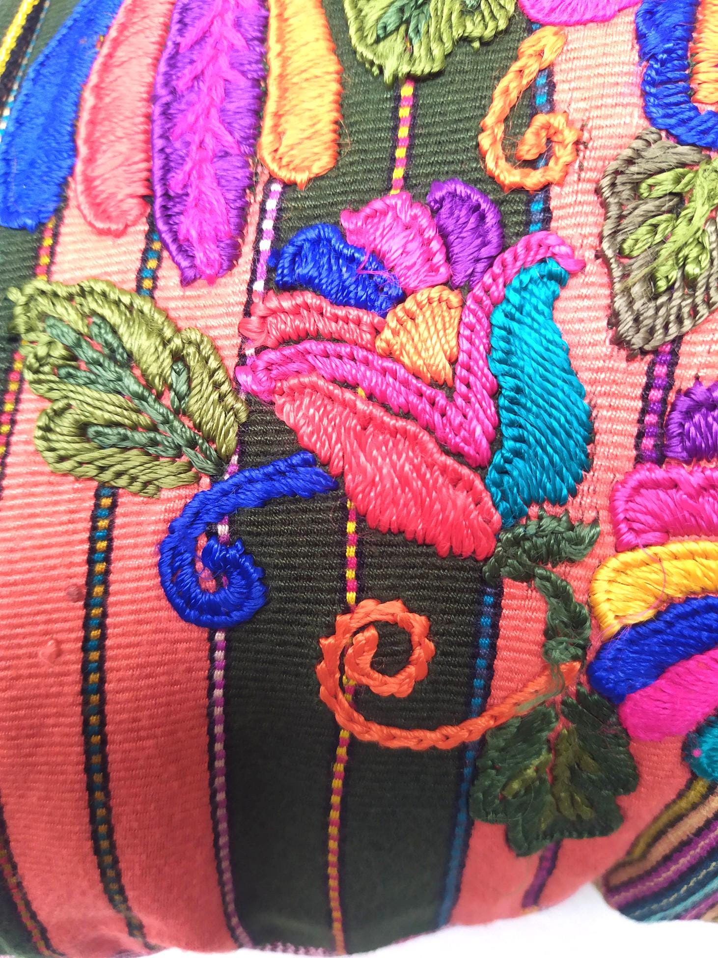 Guatemalan upcycled huipil pillow case cushion cover 19x19 inches -Butterfly and floral