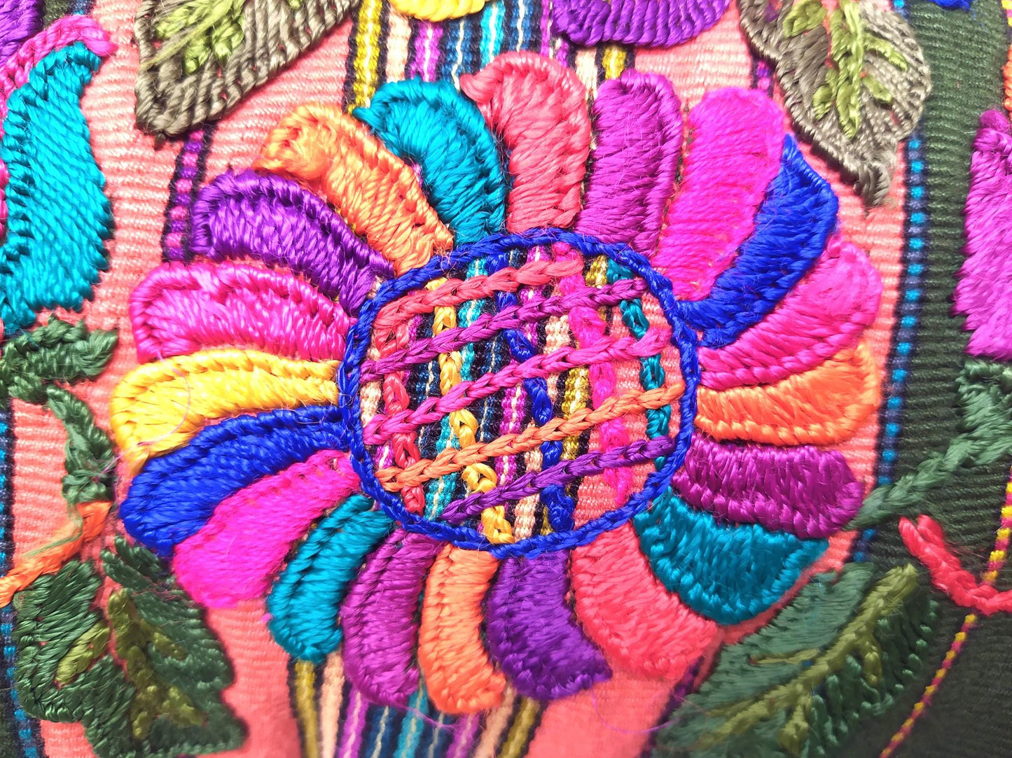 Guatemalan upcycled huipil pillow case cushion cover 19x19 inches -Butterfly and floral