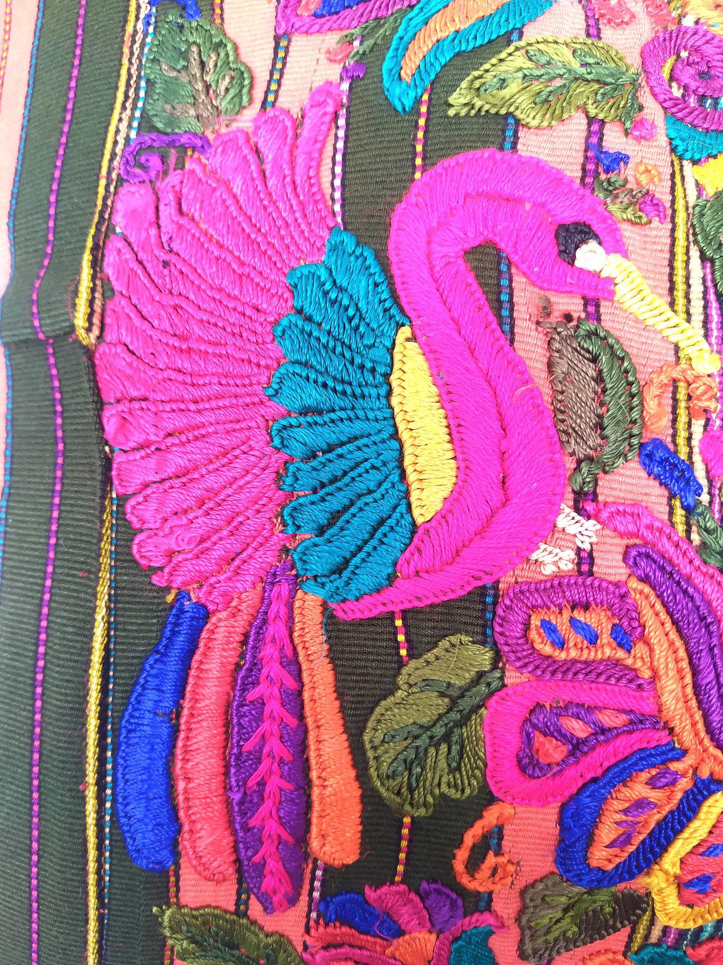 Guatemalan upcycled huipil pillow case cushion cover 19x19 inches -Butterfly and floral