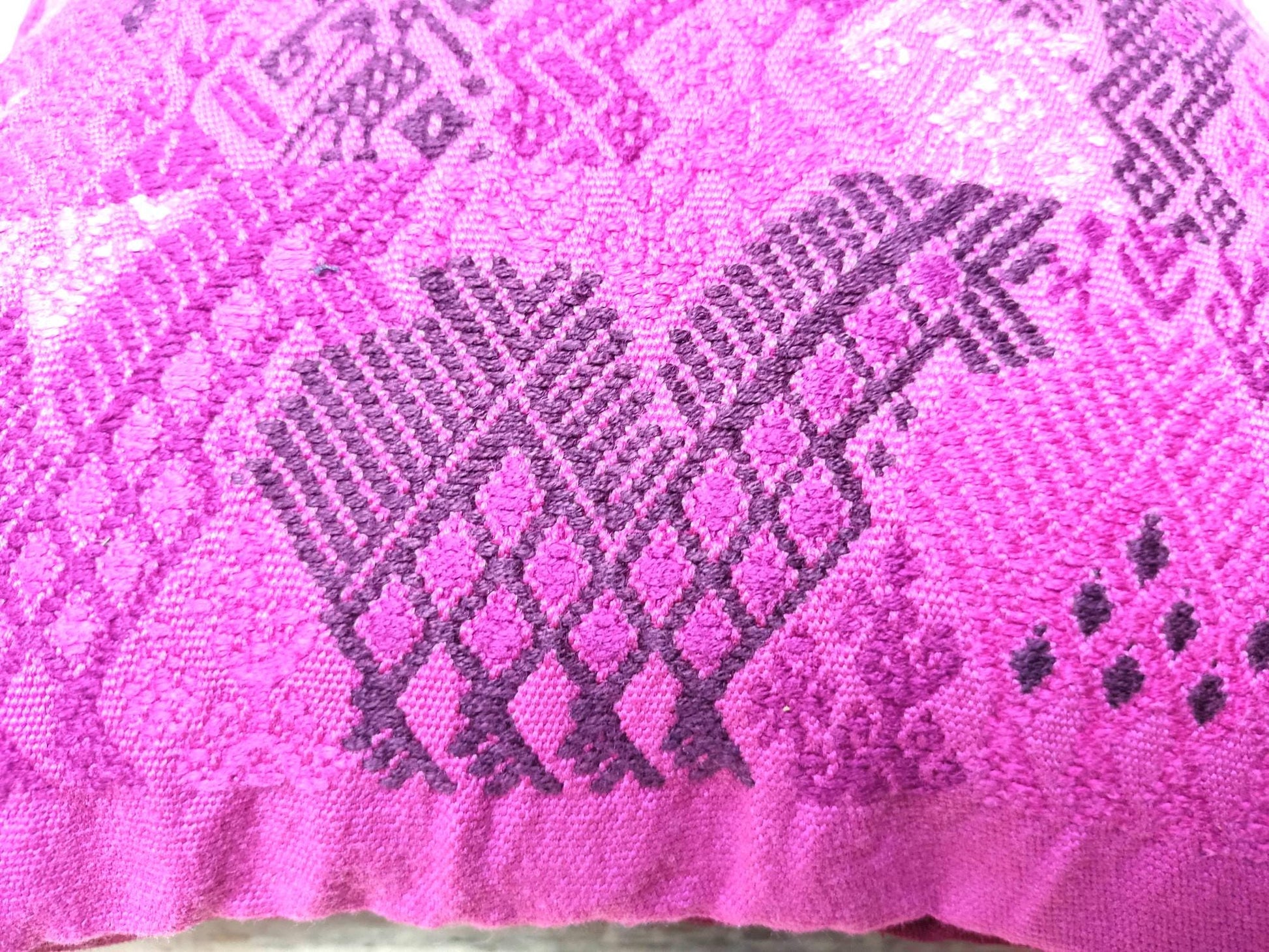 MINI Guatemala Hand Weaved Pillow, MONKEY and Horses Weaved Cushion 16x16, Burgundy NAHUALA Pillow Case