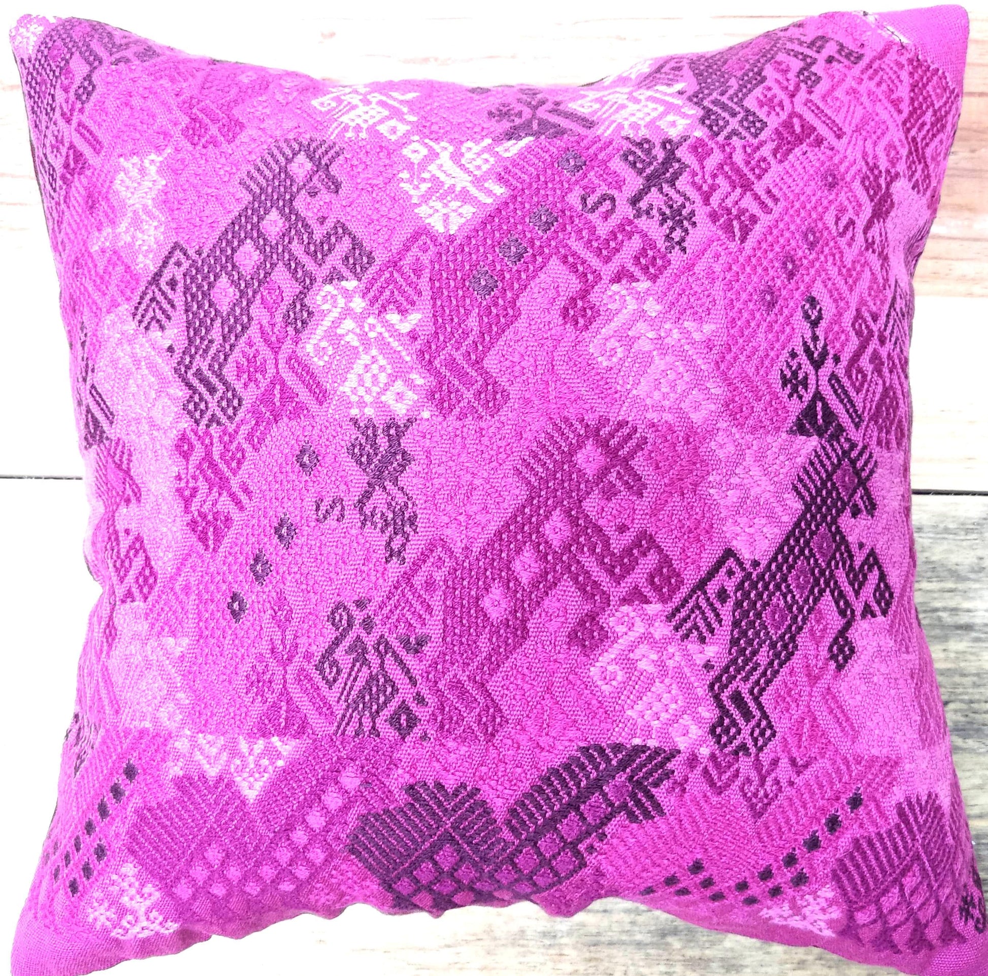 MINI Guatemala Hand Weaved Pillow, MONKEY and Horses Weaved Cushion 16x16, Burgundy NAHUALA Pillow Case