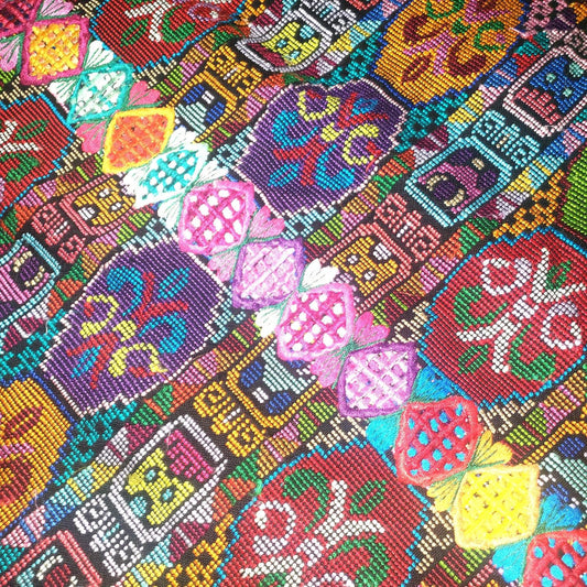 Handmade Guatemala Cotton Fabric: ZUNIL Corte, Mayan STONES Pattern Textil, Fabric Per Yard