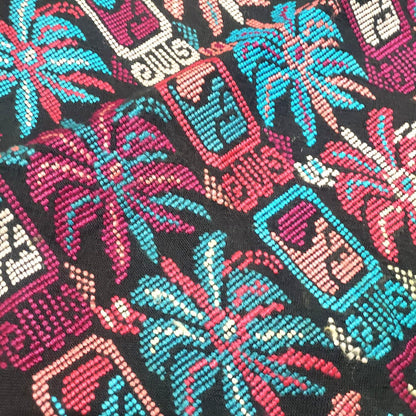 Unique Guatemala handmade weaved cotton multicolor Zunil Corte - fleur de lys and Mayan stones- Fabric per yard-