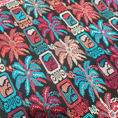 Unique Guatemala handmade weaved cotton multicolor Zunil Corte - fleur de lys and Mayan stones- Fabric per yard-