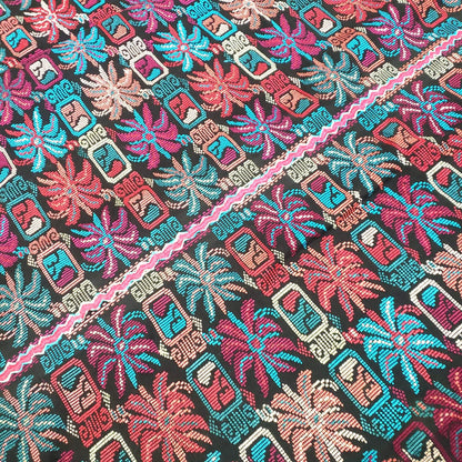 Unique Guatemala handmade weaved cotton multicolor Zunil Corte - fleur de lys and Mayan stones- Fabric per yard-