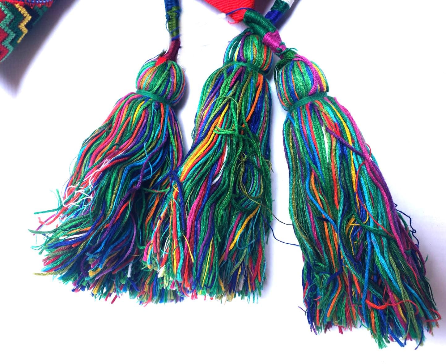 Vintage Red / Green Unique Guatemala Handmade WEAVED Cotton SASH CINTA from Aguacatan