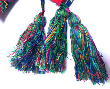 Vintage Red / Green Unique Guatemala Handmade WEAVED Cotton SASH CINTA from Aguacatan