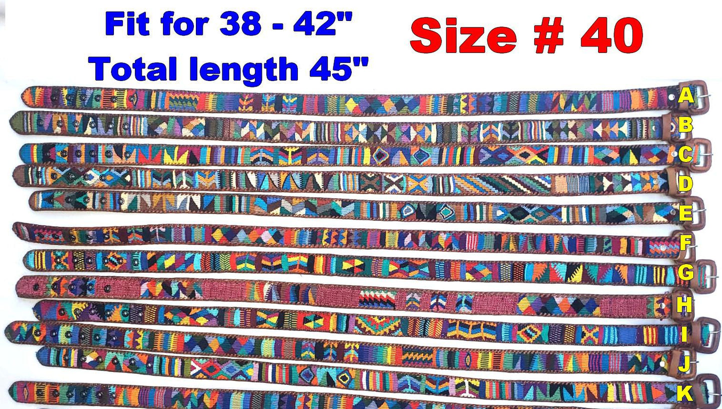Lot of 2, 3 Authentic Guatemalan Handmade SILK Leather Braided UNISEX Belt, Colorful Woven Design with Braided Leather Buckle and Loop