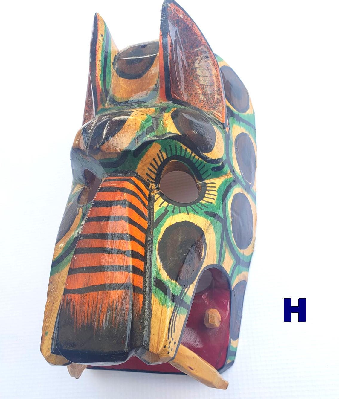 Hand-Painted Pinewood JAGUAR Carved Mask from Guatemala Made in NAHUALA