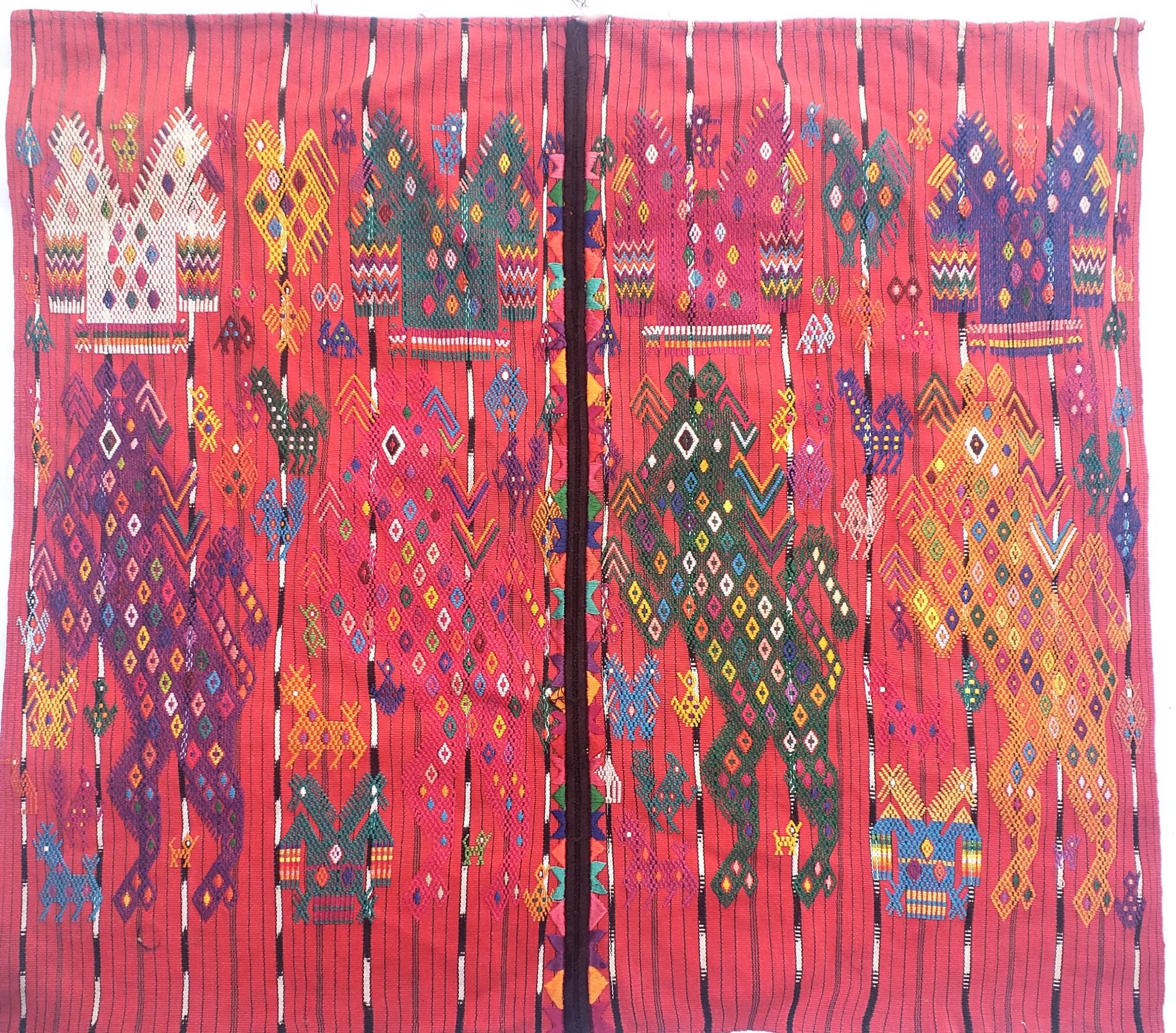 Vintage Guatemalan Red HORSES and EAGLES TSUTE - Chichicastenango Tablecloth - Throw