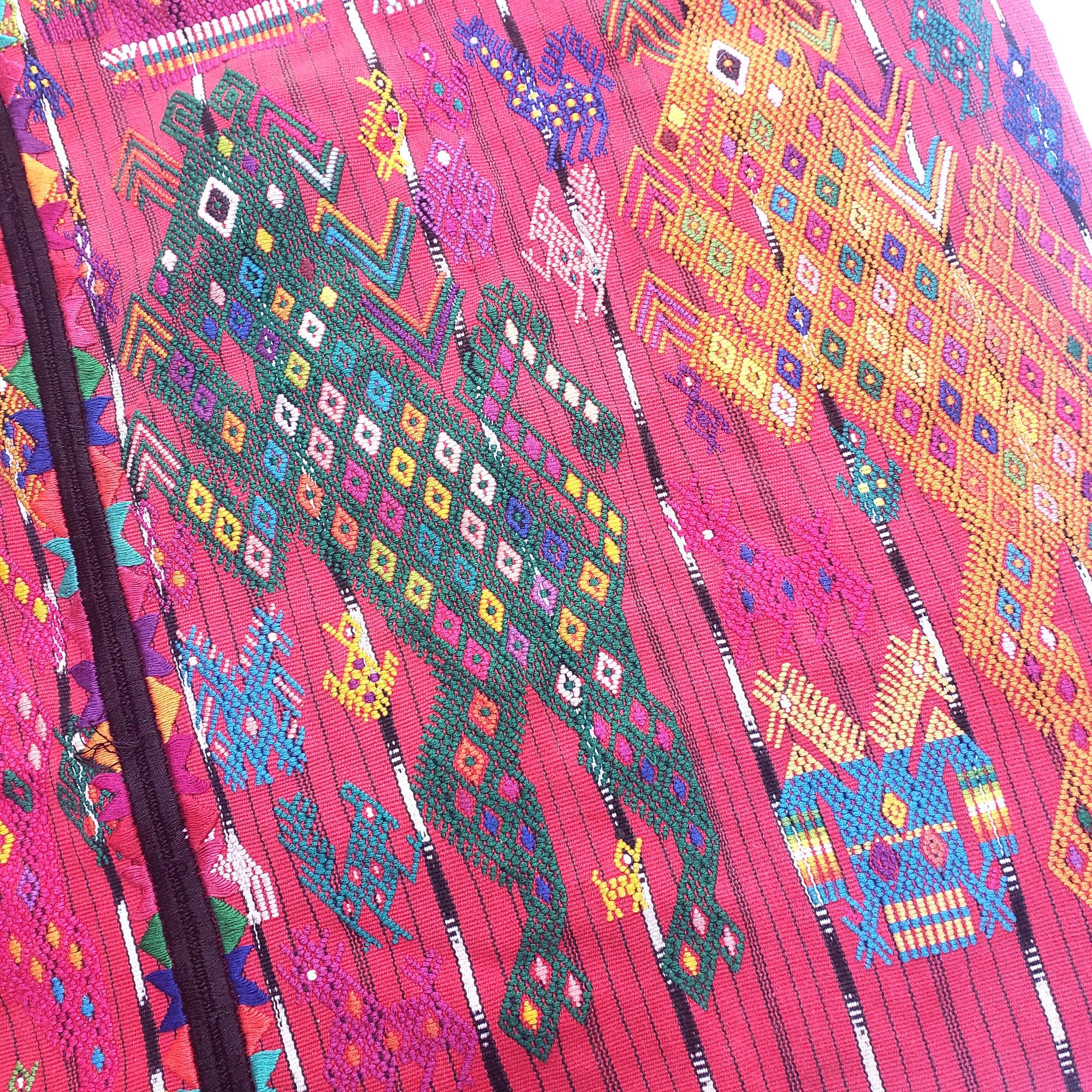 Vintage Guatemalan Red HORSES and EAGLES TSUTE - Chichicastenango