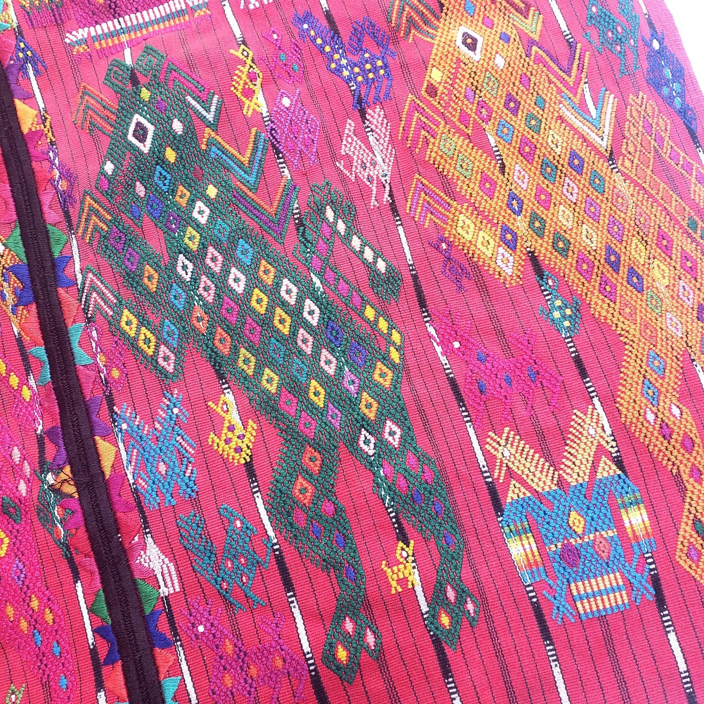 Vintage Guatemalan Red HORSES and EAGLES TSUTE - Chichicastenango Tablecloth - Throw