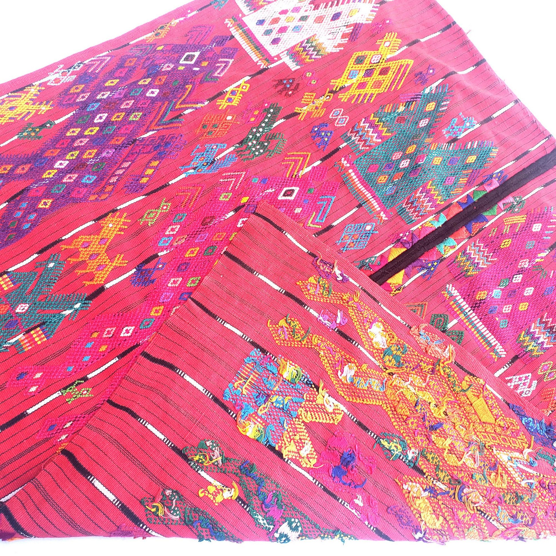 Vintage Guatemalan Red HORSES and EAGLES TSUTE - Chichicastenango Tablecloth - Throw