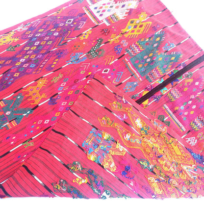 Vintage Guatemalan Red HORSES and EAGLES TSUTE - Chichicastenango Tablecloth - Throw