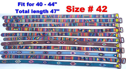 Lot of 2, 3 Authentic Guatemalan Handmade SILK Leather Braided UNISEX Belt, Colorful Woven Design with Braided Leather Buckle and Loop