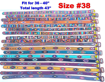 Lot of 2, 3 Authentic Guatemalan Handmade SILK Leather Braided UNISEX Belt, Colorful Woven Design with Braided Leather Buckle and Loop