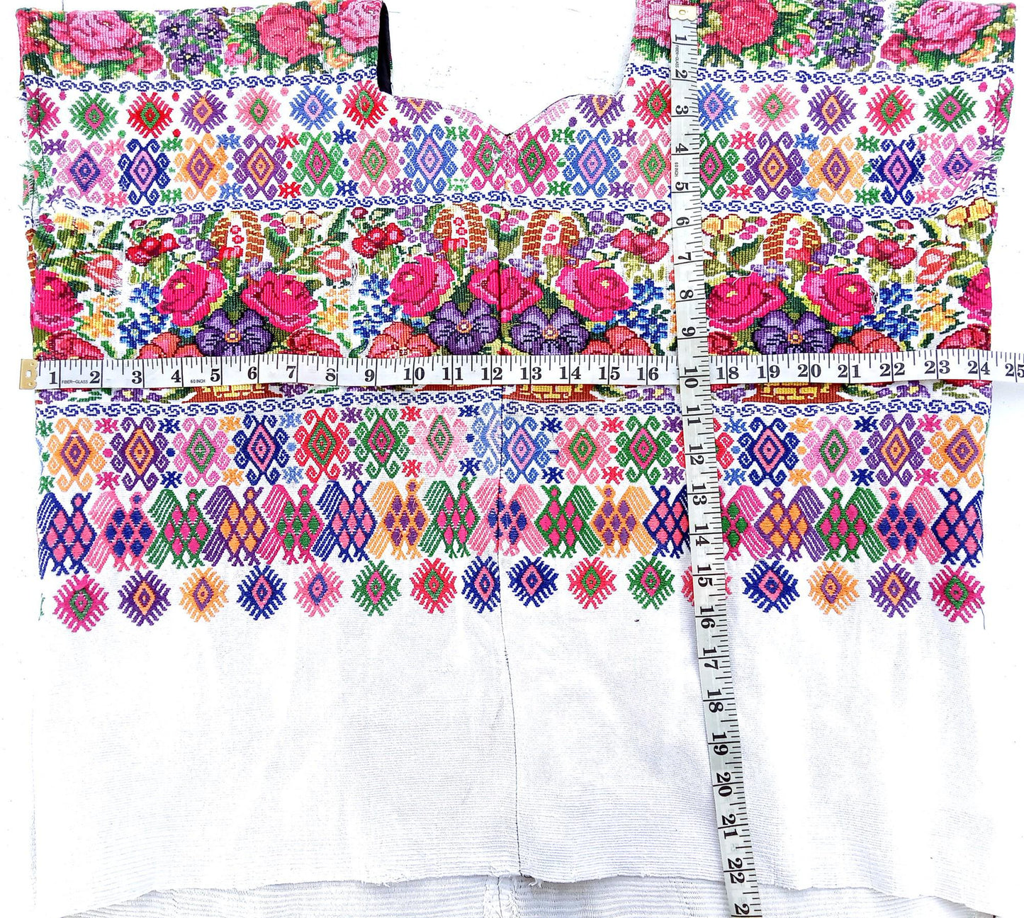 Unique Handmade Weaved WHITE Cotton Huipil, "Mayan Floral and BIRDS" Style, TECPAN Tunique
