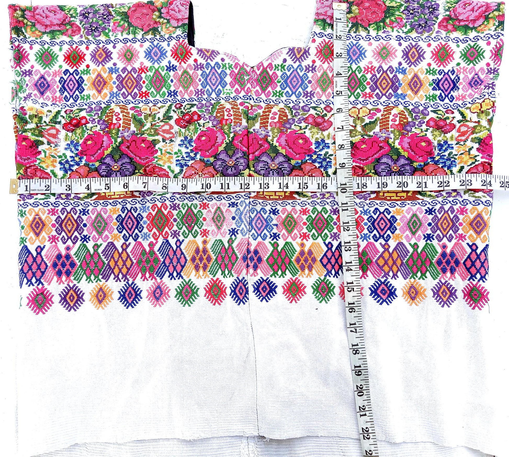 Unique Handmade Weaved WHITE Cotton Huipil, "Mayan Floral and BIRDS" Style, TECPAN Tunique