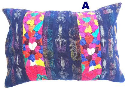 Guatemalan Hand-Embroidery - Floral- Pillow Case Cushion Cover 12x18 Indigo Red color