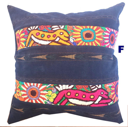 Guatemalan Hand-Embroidery - Floral- Pillow Case Cushion Cover 18x18 Indigo Red color