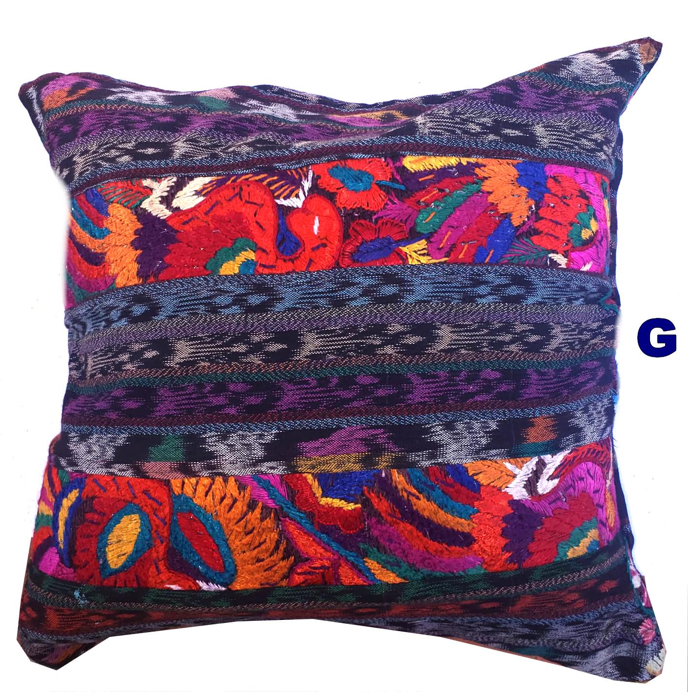 Guatemalan Hand-Embroidery - Floral- Pillow Case Cushion Cover 18x18 Indigo Red color