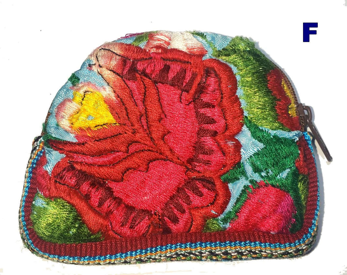 Guatemalan Huipil Coin Purse, Fair Trade Floral Cotton Padded Bag