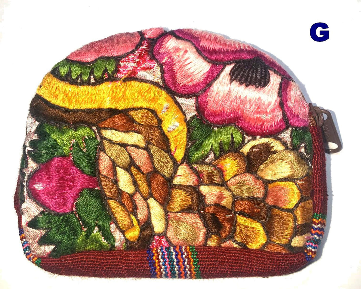 Guatemalan Huipil Coin Purse, Fair Trade Floral Cotton Padded Bag