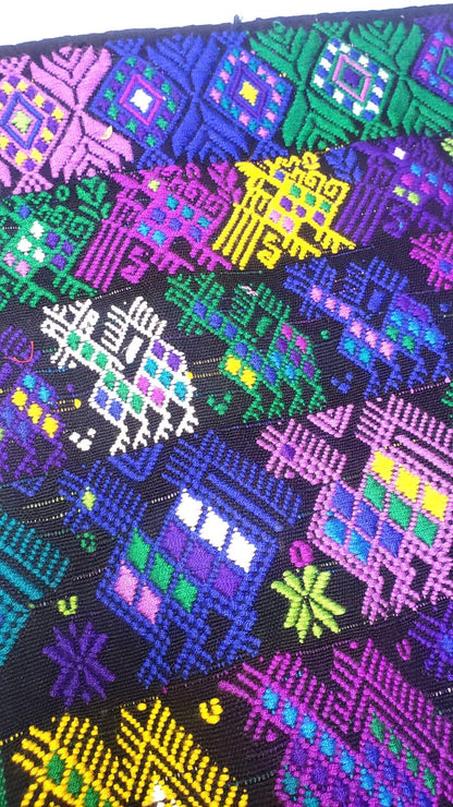 Hand Weaved Purple Birds and Horses TSUTE, Mayan Table Runner, Throw Santo Domingo XENACOJ