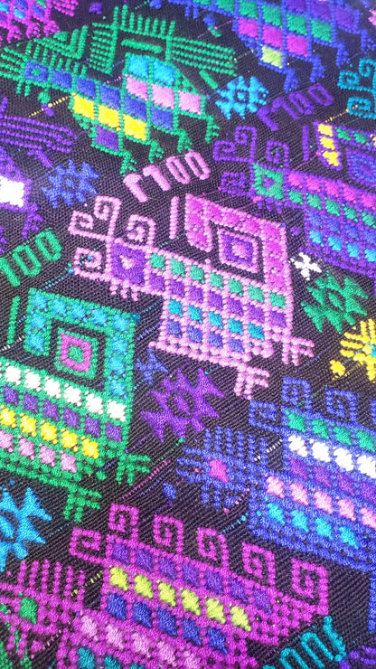 Hand Weaved Purple Birds and Horses TSUTE, Mayan Table Runner, Throw Santo Domingo XENACOJ