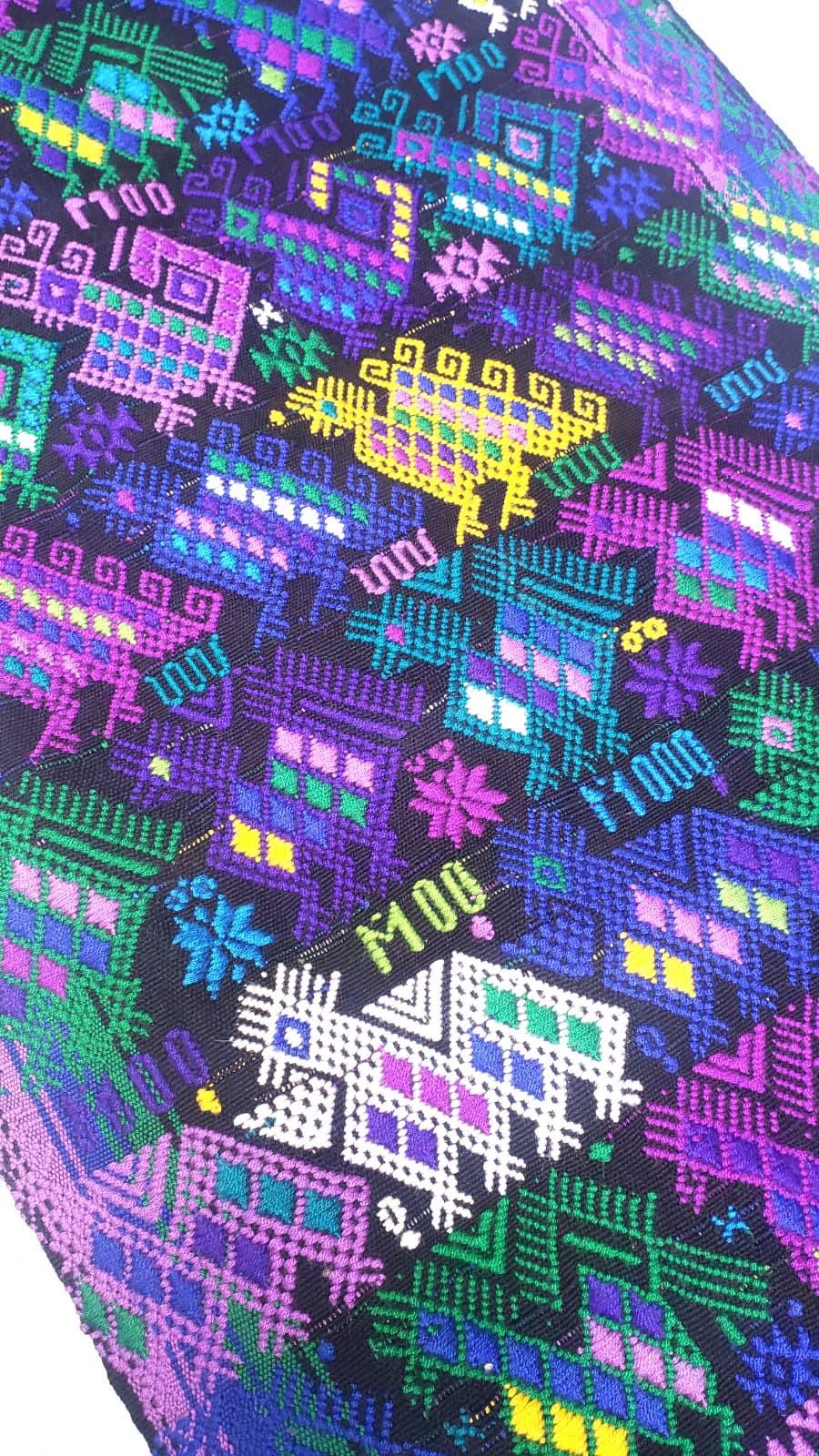 Hand Weaved Purple Birds and Horses TSUTE, Mayan Table Runner, Throw Santo Domingo XENACOJ