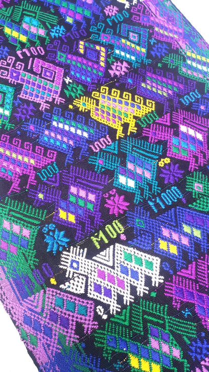 Hand Weaved Purple Birds and Horses TSUTE, Mayan Table Runner, Throw Santo Domingo XENACOJ