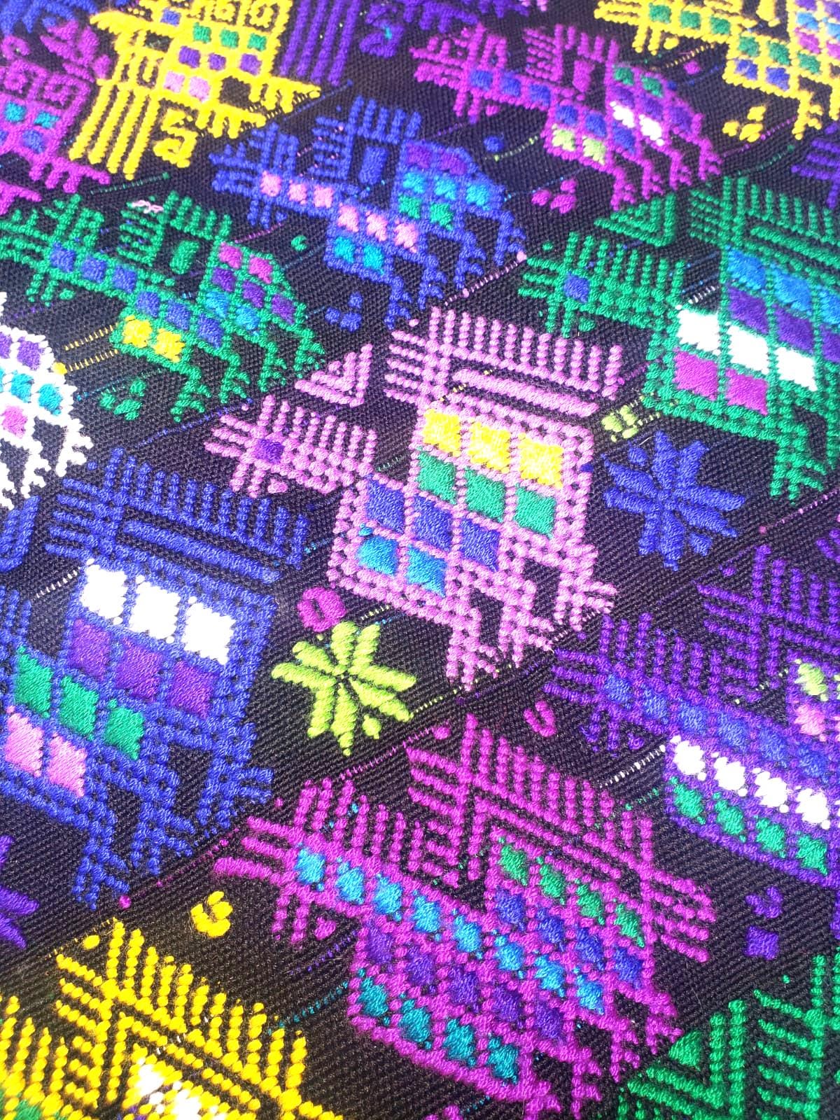Hand Weaved Purple Birds and Horses TSUTE, Mayan Table Runner, Throw Santo Domingo XENACOJ