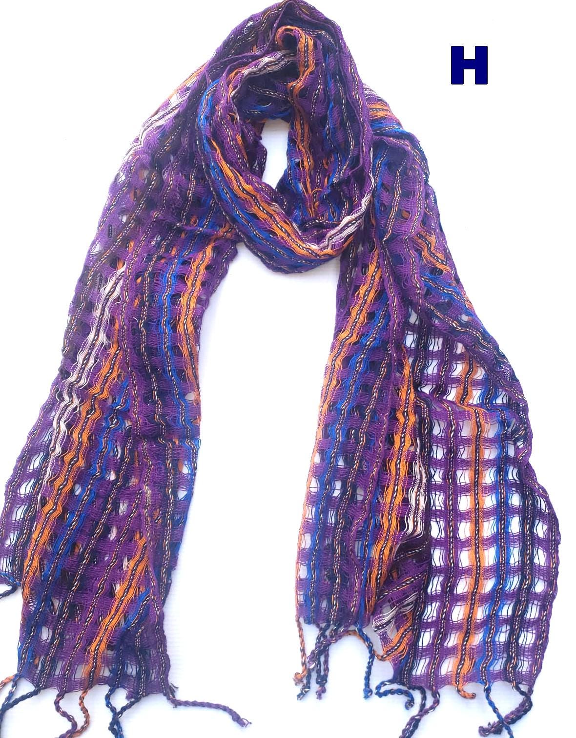 Cotton and Polyester Scarf Wrap, Artisan Woven Scarf, Ligth-weight Textile