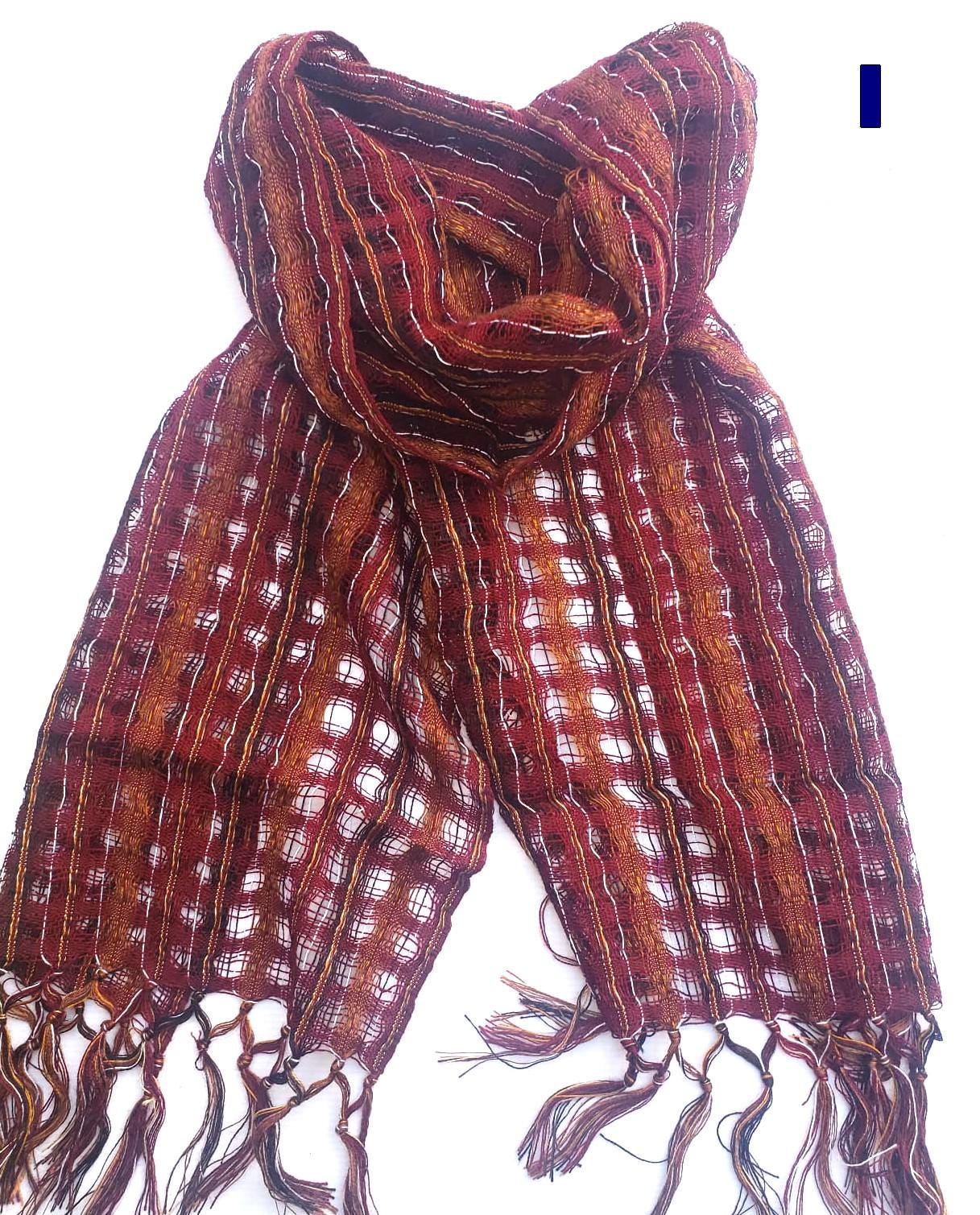 Cotton and Polyester Scarf Wrap, Artisan Woven Scarf, Ligth-weight Textile