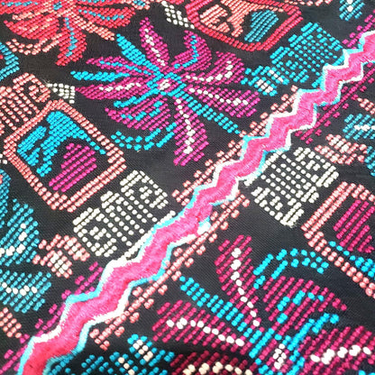 Unique Guatemala handmade weaved cotton multicolor Zunil Corte - fleur de lys and Mayan stones- Fabric per yard-