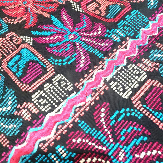 Unique Guatemala handmade weaved cotton multicolor Zunil Corte - fleur de lys and Mayan stones- Fabric per yard-