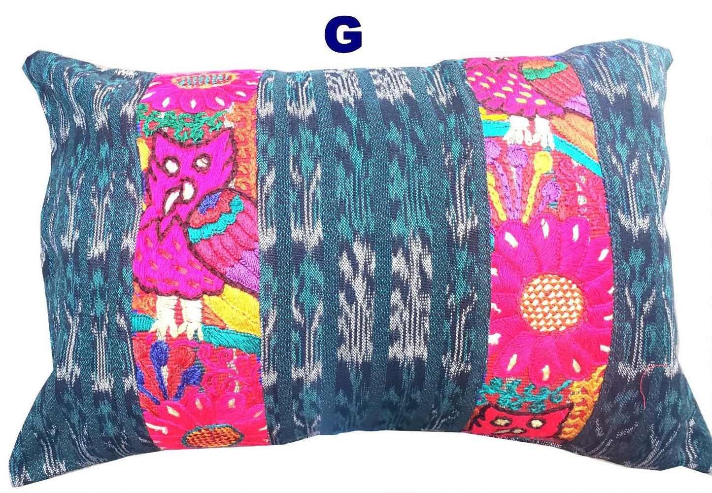 Guatemalan Hand-Embroidery - Floral- Pillow Case Cushion Cover 12x18 Indigo Red color
