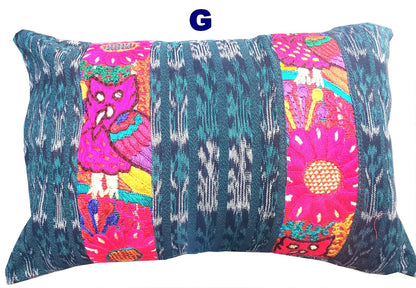 Guatemalan Hand-Embroidery - Floral- Pillow Case Cushion Cover 12x18 Indigo Red color