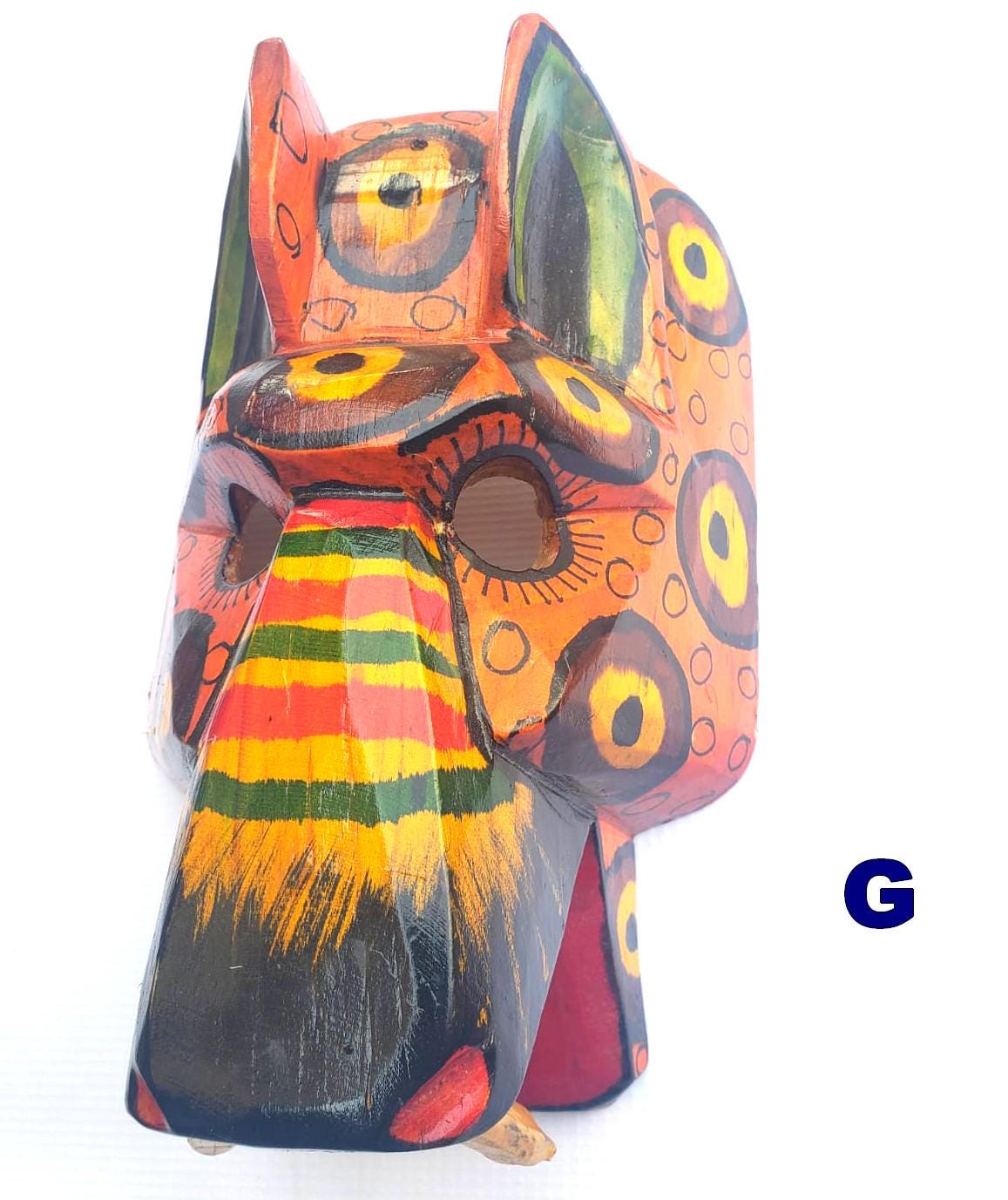 Hand-Painted Pinewood JAGUAR Carved Mask from Guatemala Made in NAHUALA