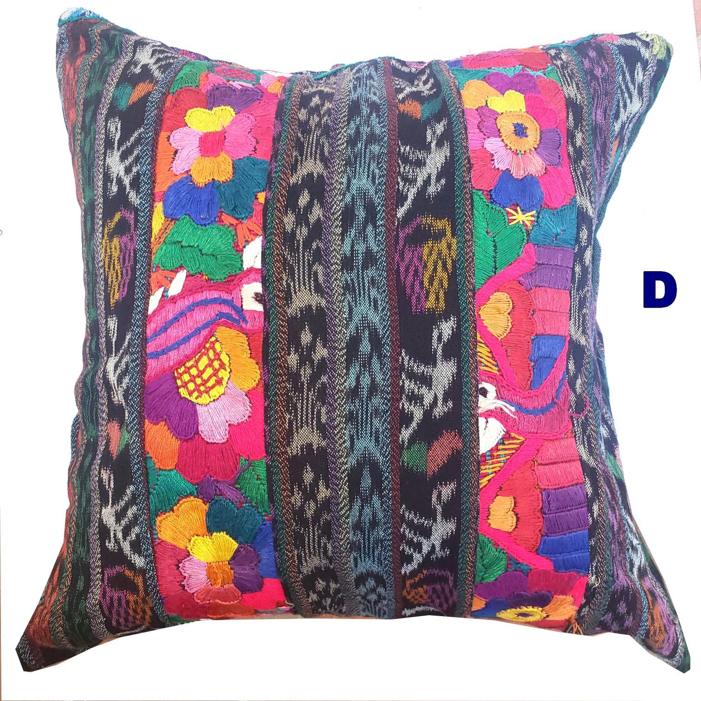 Guatemalan Hand-Embroidery - Floral- Pillow Case Cushion Cover 18x18 Indigo Red color