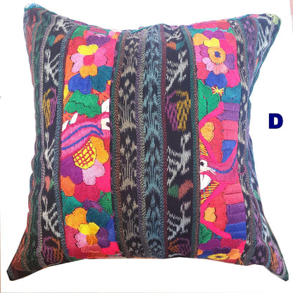 Guatemalan Hand-Embroidery - Floral- Pillow Case Cushion Cover 18x18 Indigo Red color